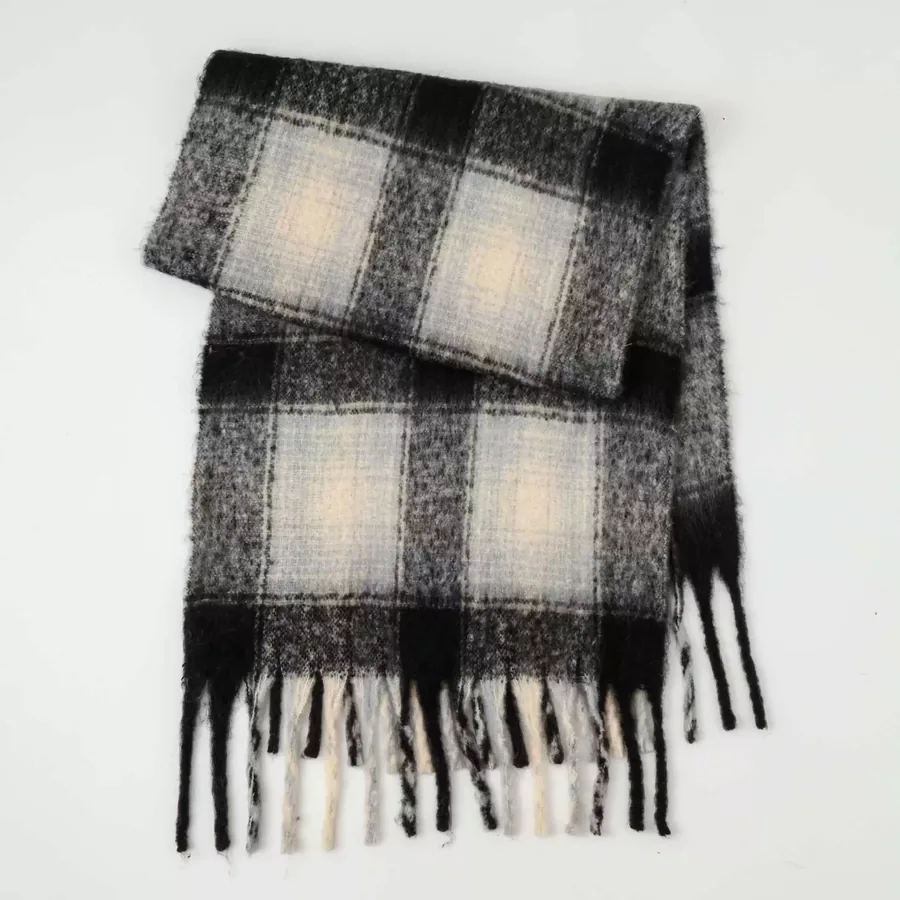 Polyester Mohair Plaid Scarf with Fringe view 6