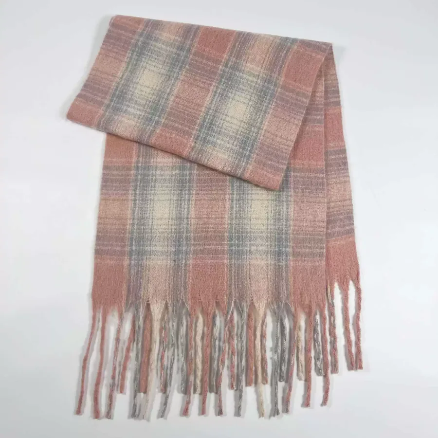 Polyester Mohair Plaid Scarf with Fringe view 7