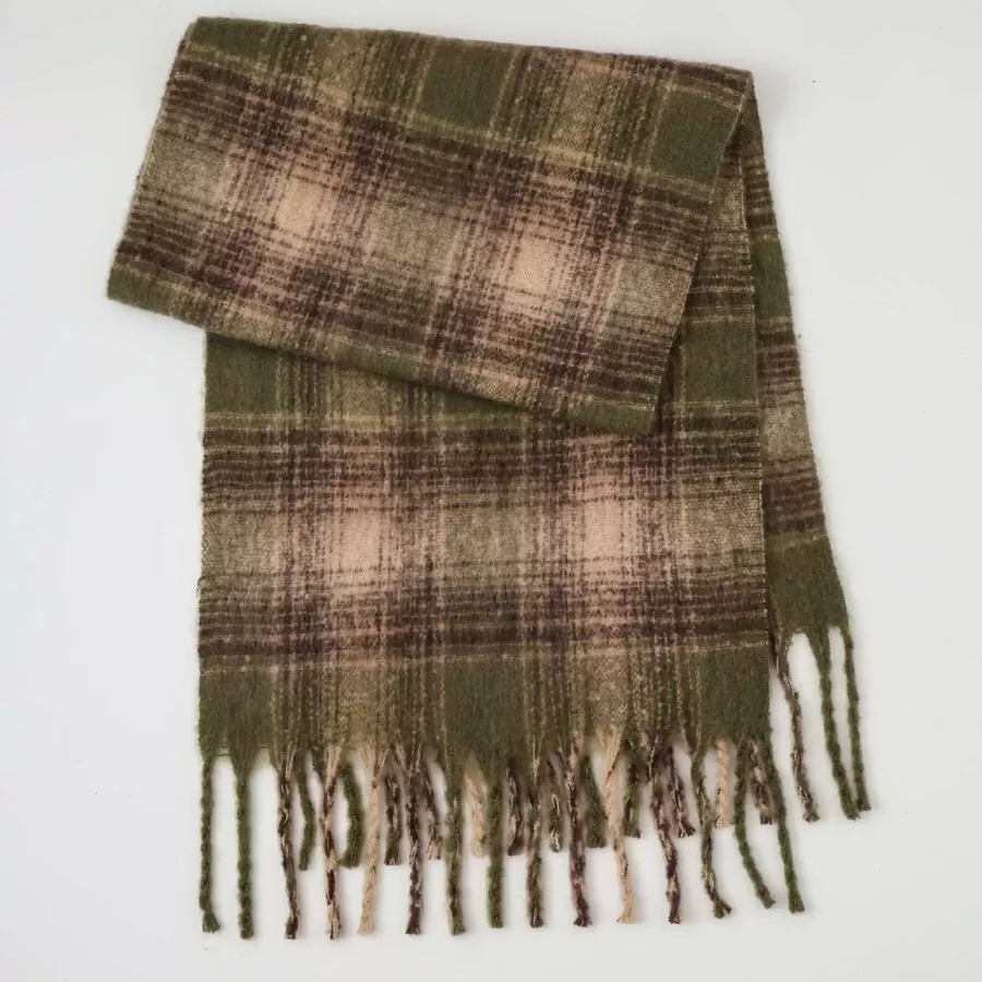 Polyester Mohair Plaid Scarf with Fringe view 8