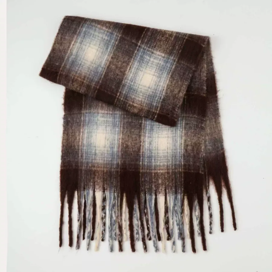 Polyester Mohair Plaid Scarf with Fringe view 9