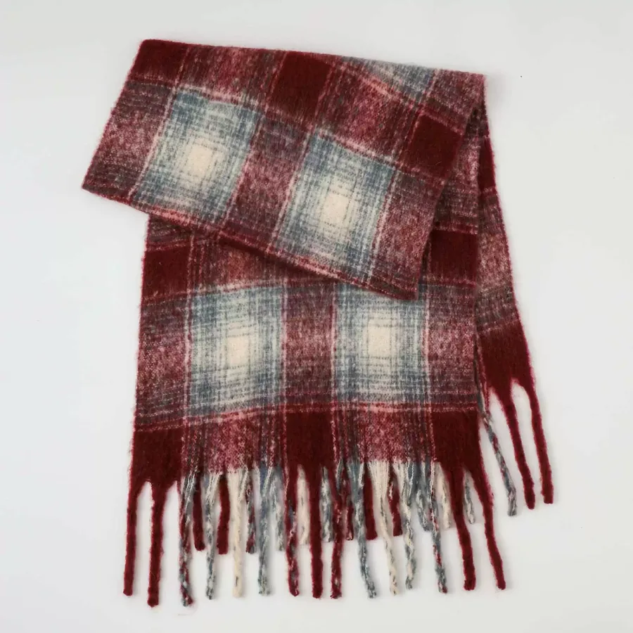Polyester Mohair Plaid Scarf with Fringe view 10