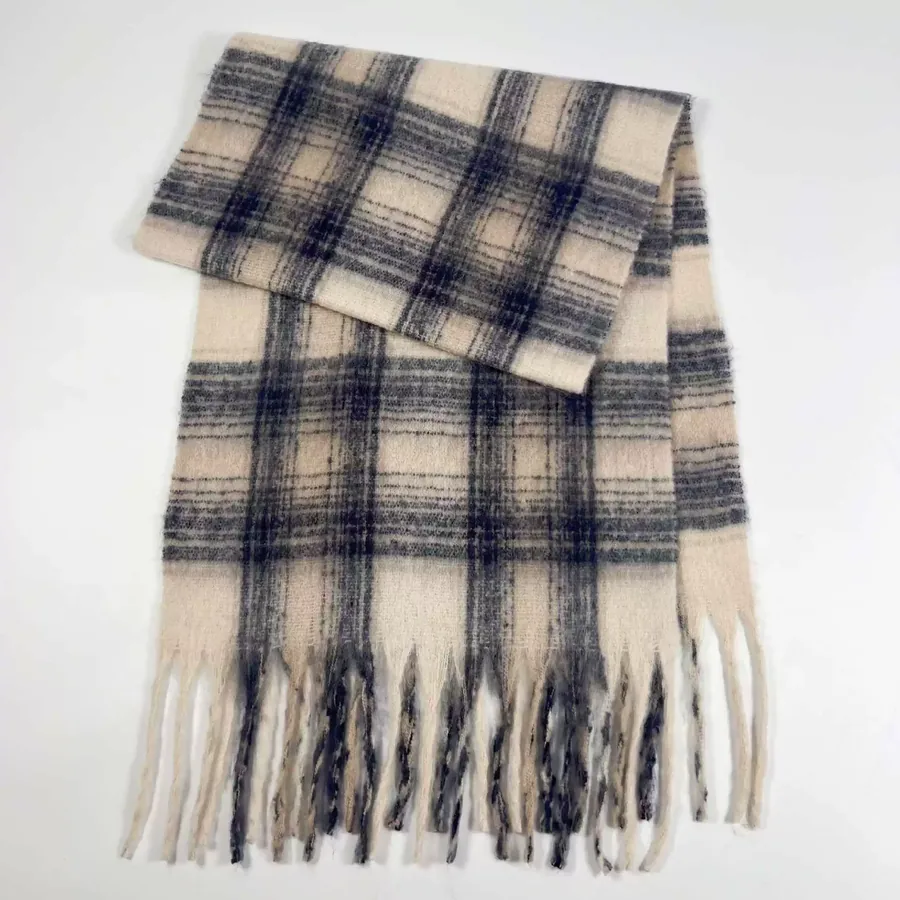 Polyester Mohair Plaid Scarf with Fringe view 11