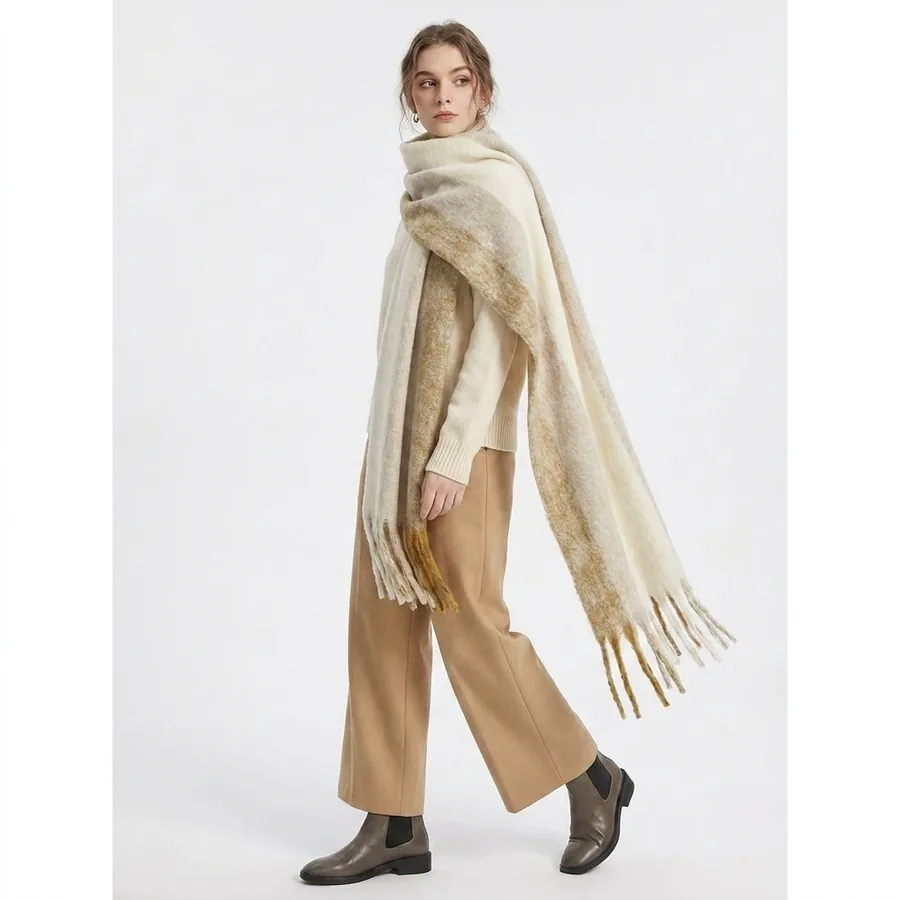 Polyester Mohair Stripe Scarf with Fringe view 3