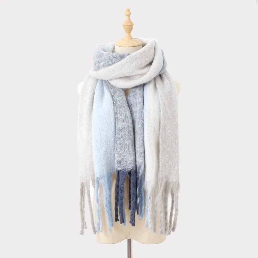 Polyester Mohair Stripe Scarf with Fringe view 6