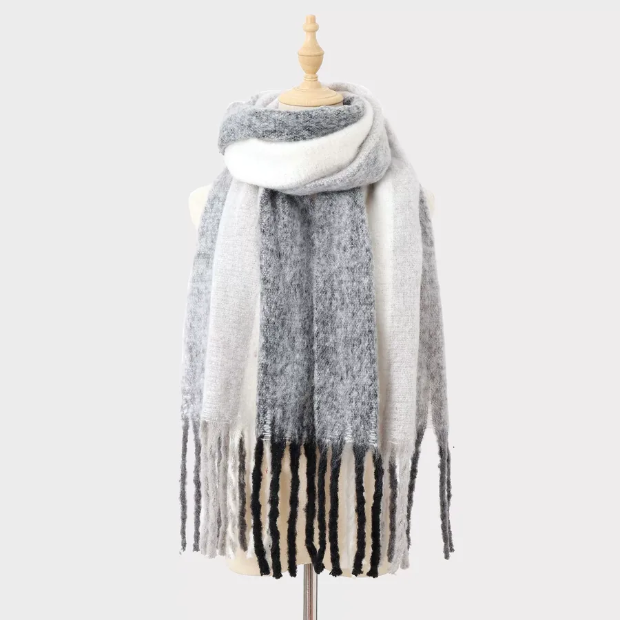 Polyester Mohair Stripe Scarf with Fringe view 7