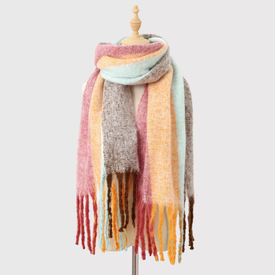 Polyester Mohair Stripe Scarf with Fringe view 8
