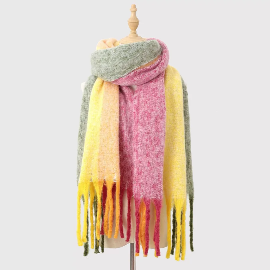 Polyester Mohair Stripe Scarf with Fringe view 9