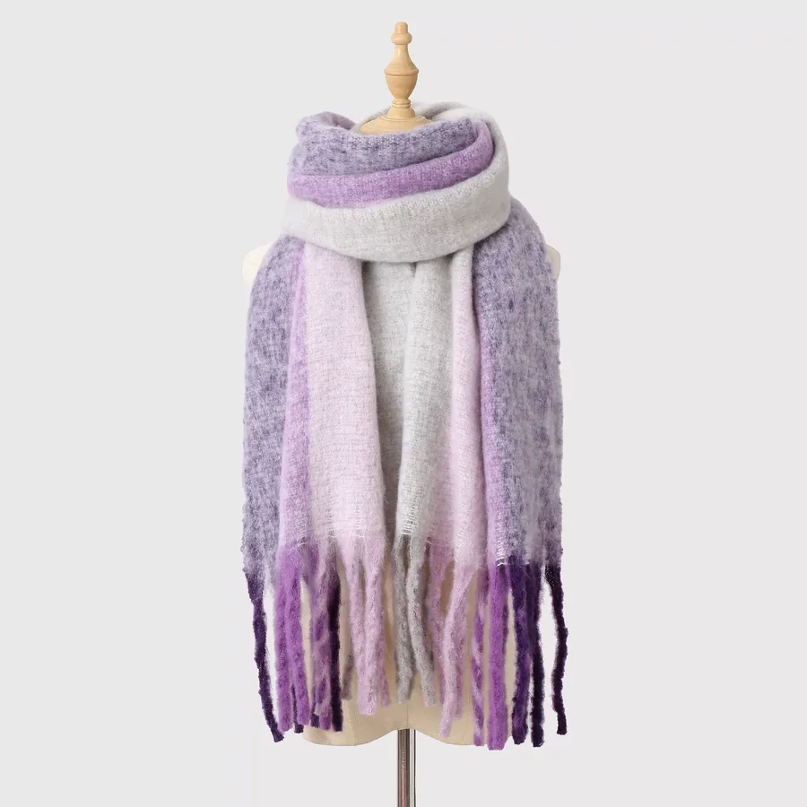 Polyester Mohair Stripe Scarf with Fringe view 10