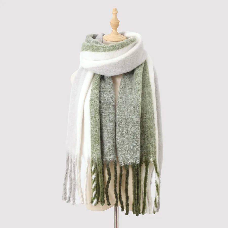 Polyester Mohair Stripe Scarf with Fringe view 11