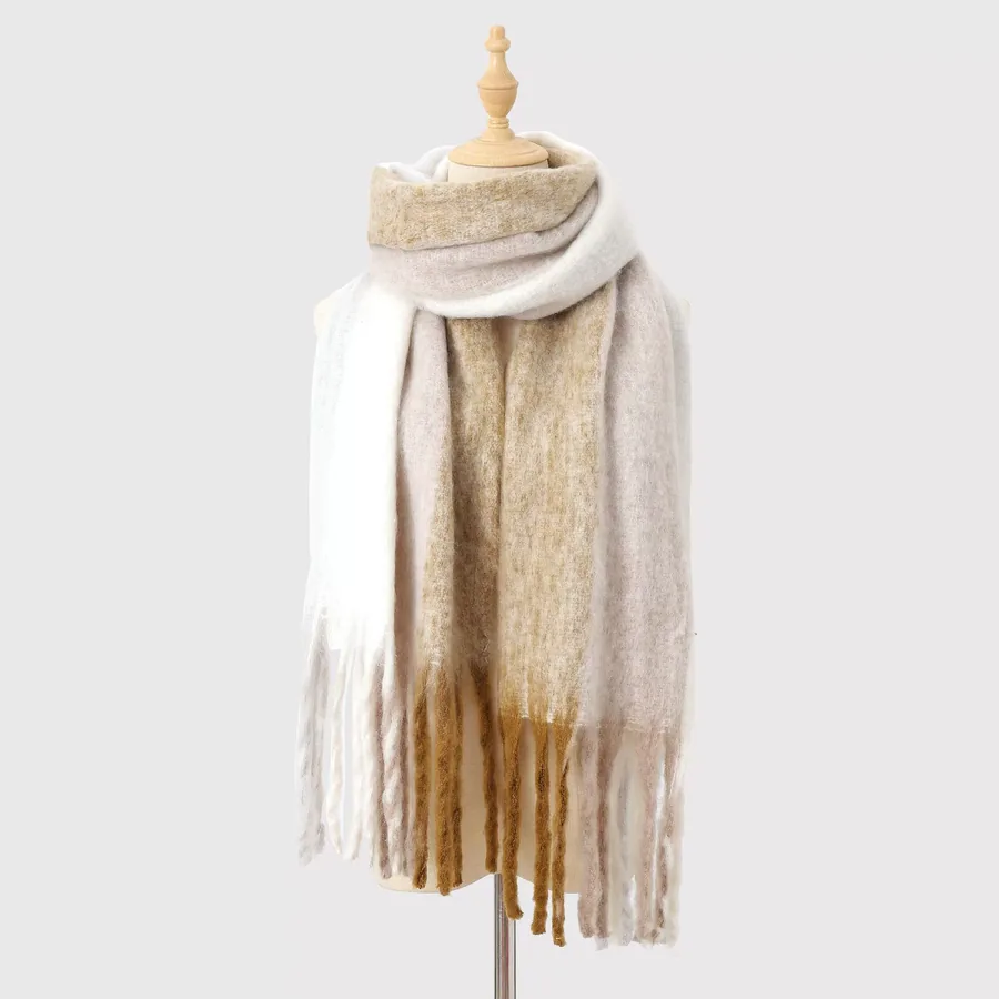 Polyester Mohair Stripe Scarf with Fringe view 12