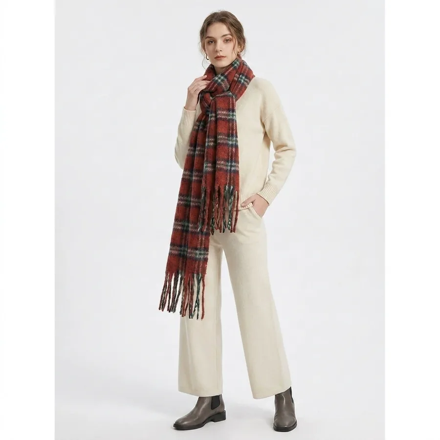 Polyester Plaid Scarf with Fringe view 2