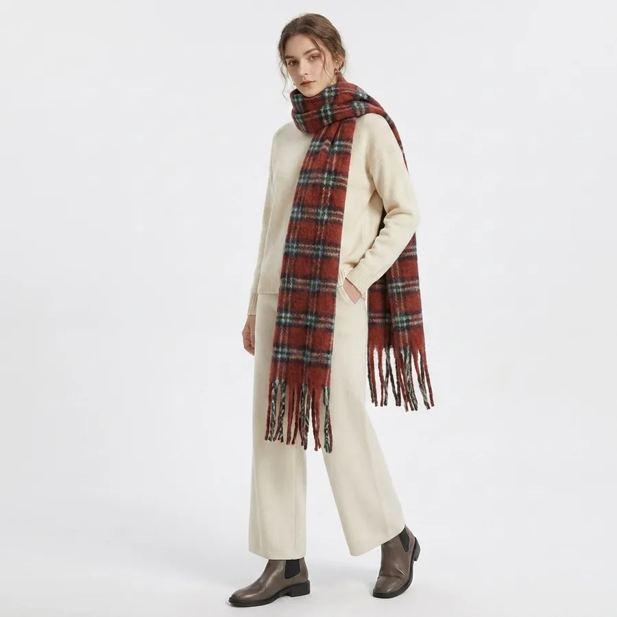 Polyester Plaid Scarf with Fringe view 3