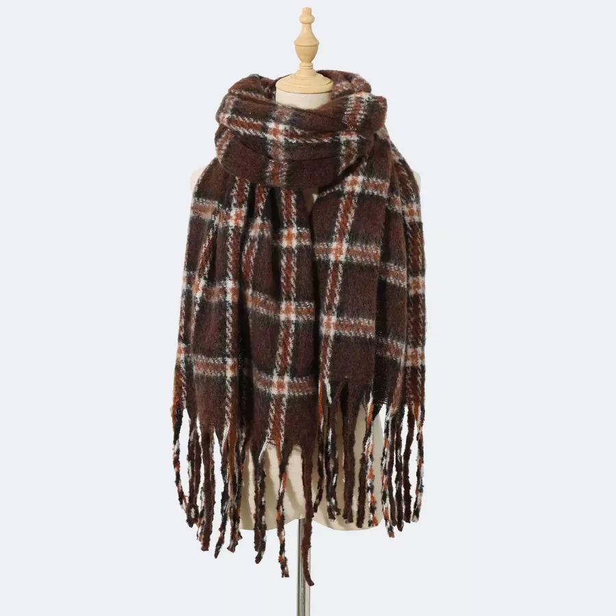 Polyester Plaid Scarf with Fringe view 6