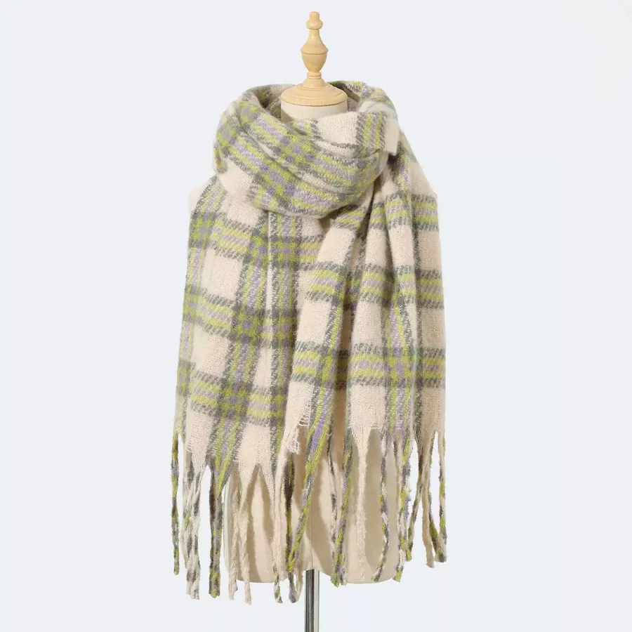 Polyester Plaid Scarf with Fringe view 7