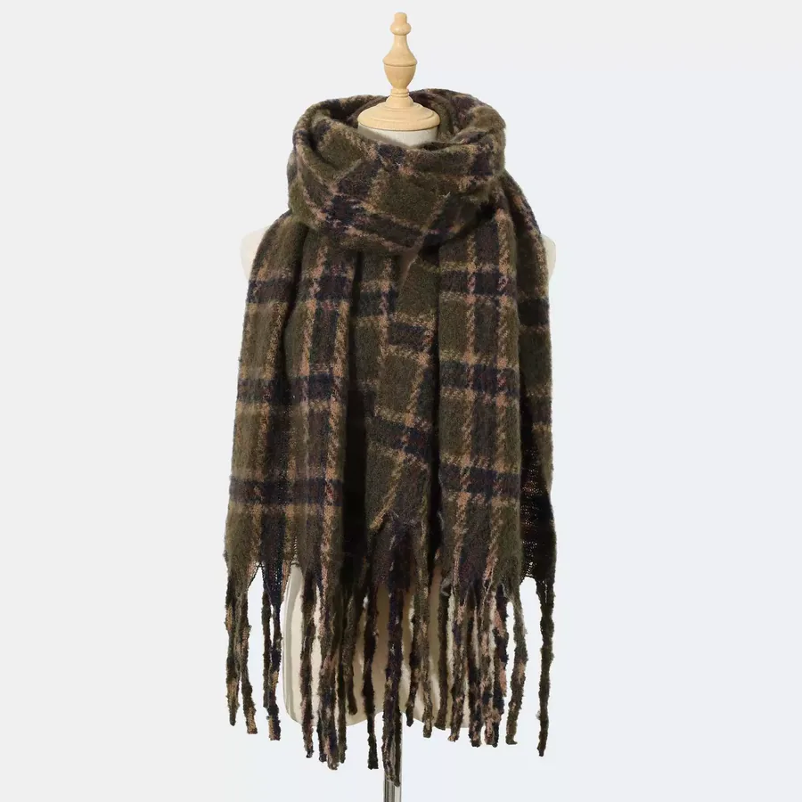 Polyester Plaid Scarf with Fringe view 8