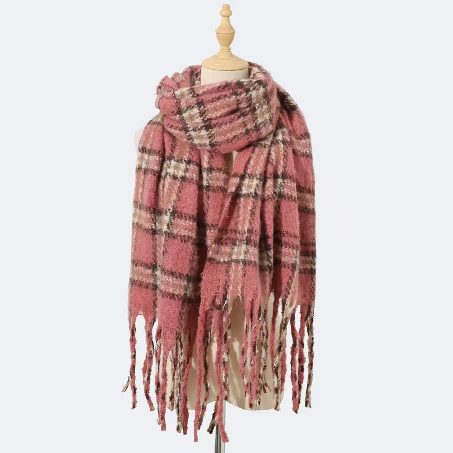 Polyester Plaid Scarf with Fringe view 9