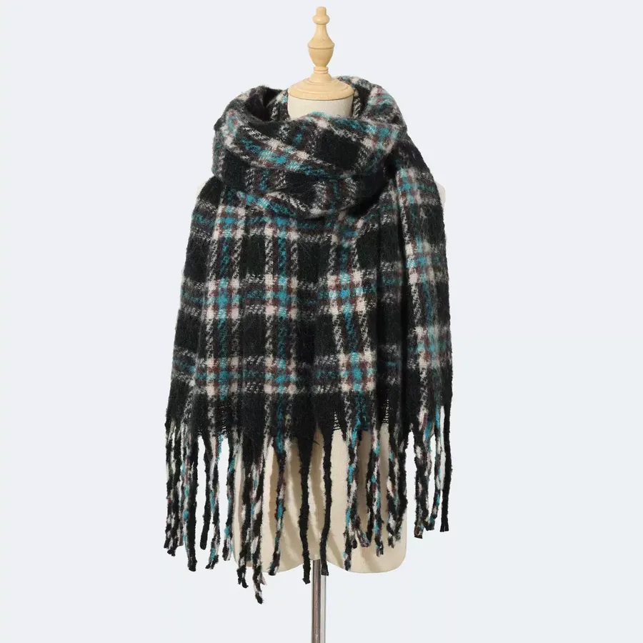 Polyester Plaid Scarf with Fringe view 10