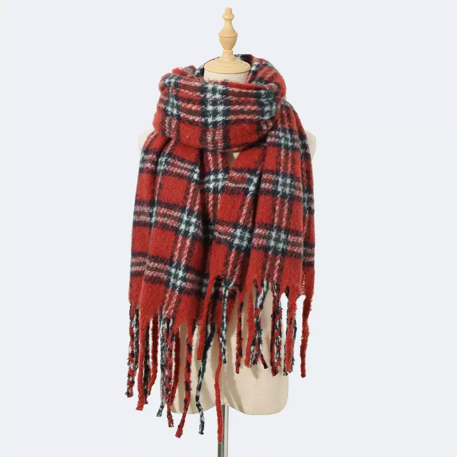 Polyester Plaid Scarf with Fringe view 11