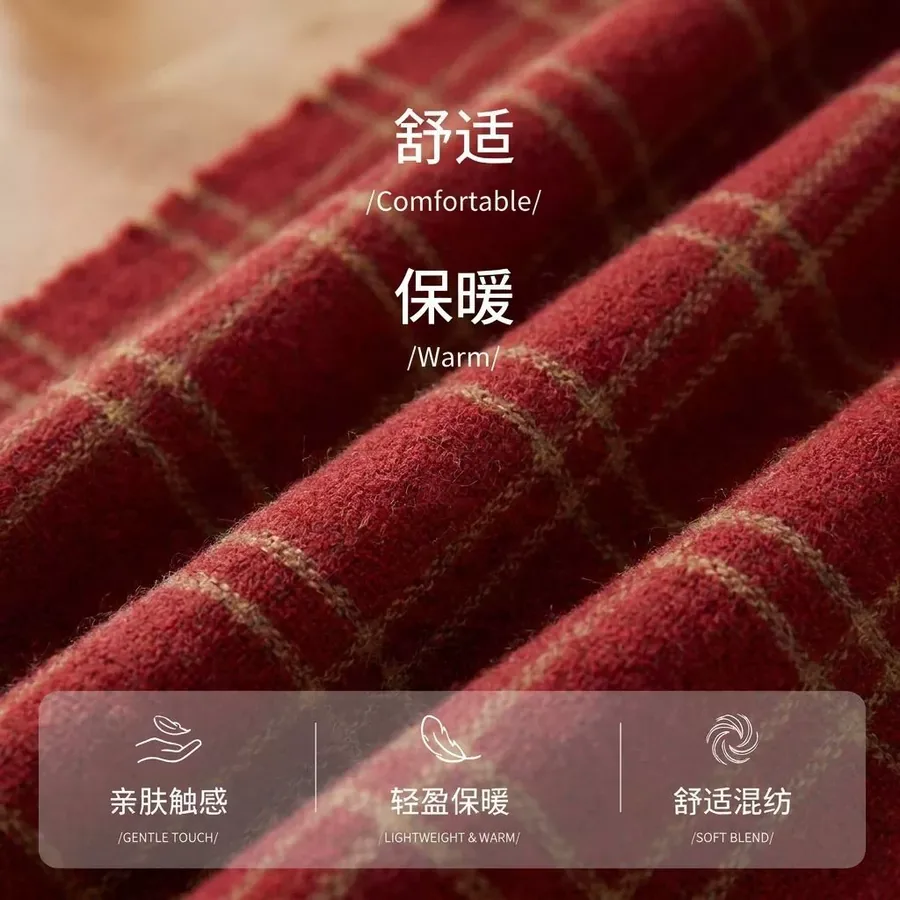 Polyester Plaid Scarf with Fringe view 4