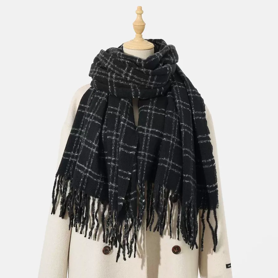 Polyester Plaid Scarf with Fringe view 9