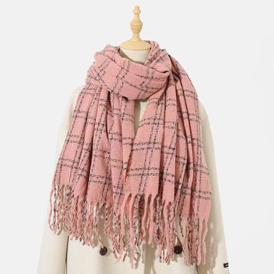 Polyester Plaid Scarf with Fringe view 10
