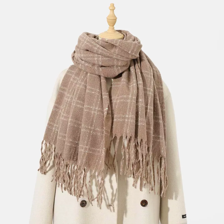 Polyester Plaid Scarf with Fringe view 11