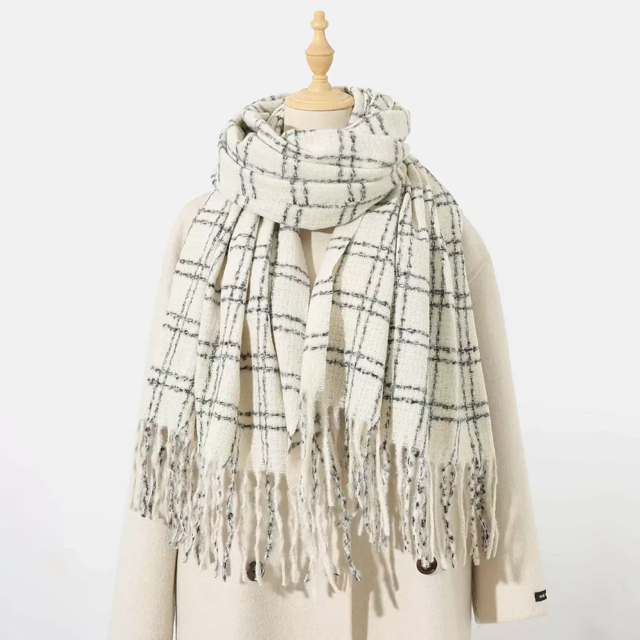Polyester Plaid Scarf with Fringe view 12