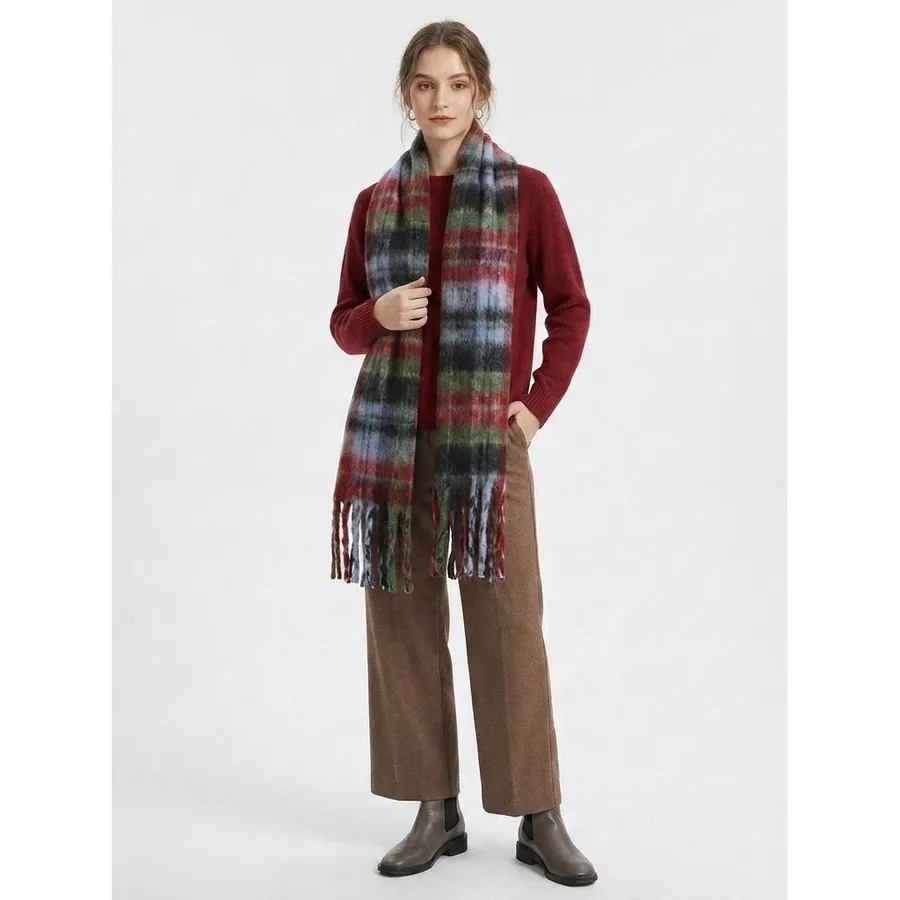 Polyester Color Block Scarf with Fringe view 2