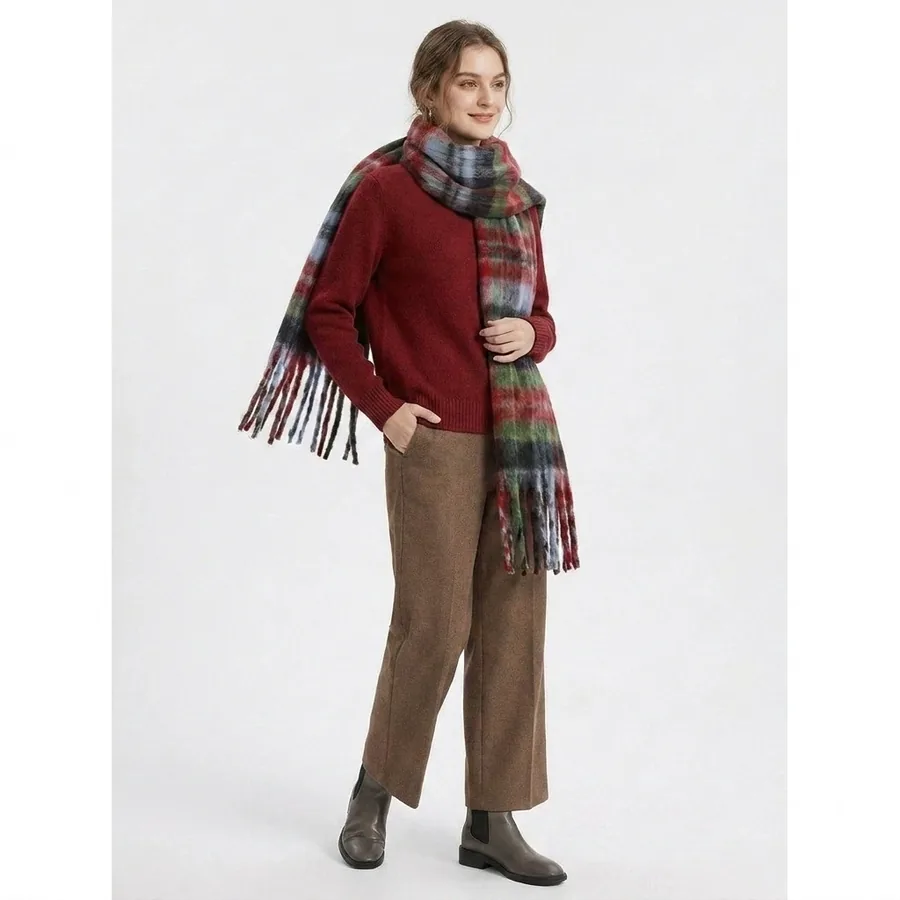 Polyester Color Block Scarf with Fringe view 3
