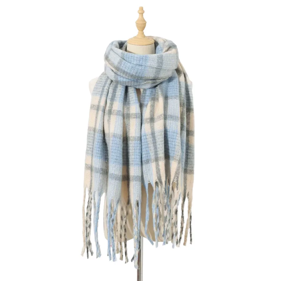 Polyester Mohair Plaid Scarf with Fringe view 5