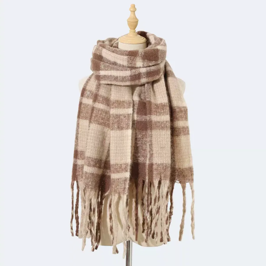 Polyester Mohair Plaid Scarf with Fringe view 9