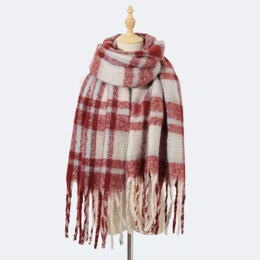 Polyester Mohair Plaid Scarf with Fringe view 10