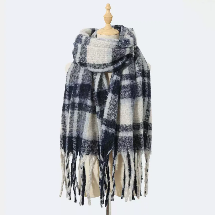 Polyester Mohair Plaid Scarf with Fringe view 11