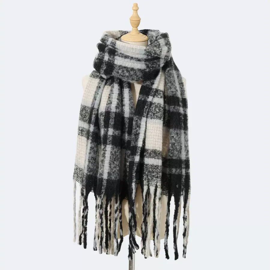 Polyester Mohair Plaid Scarf with Fringe view 12