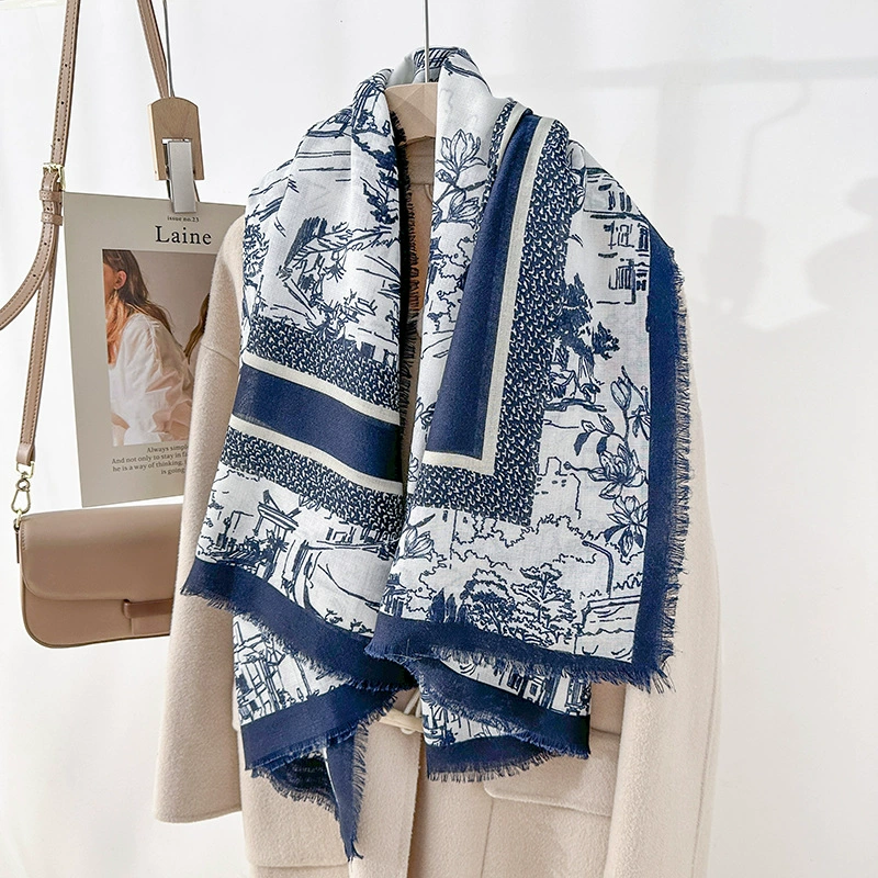 Polyester Floral Print Fringed Shawl view 2