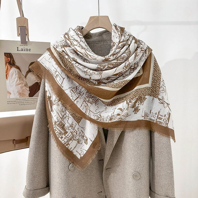 Polyester Floral Print Fringed Shawl view 3