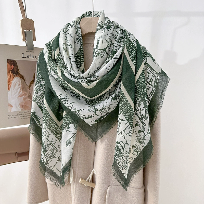Polyester Floral Print Fringed Shawl view 4