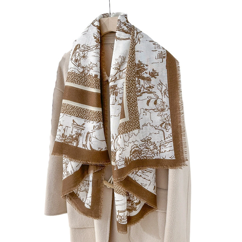 Polyester Floral Print Fringed Shawl view 5