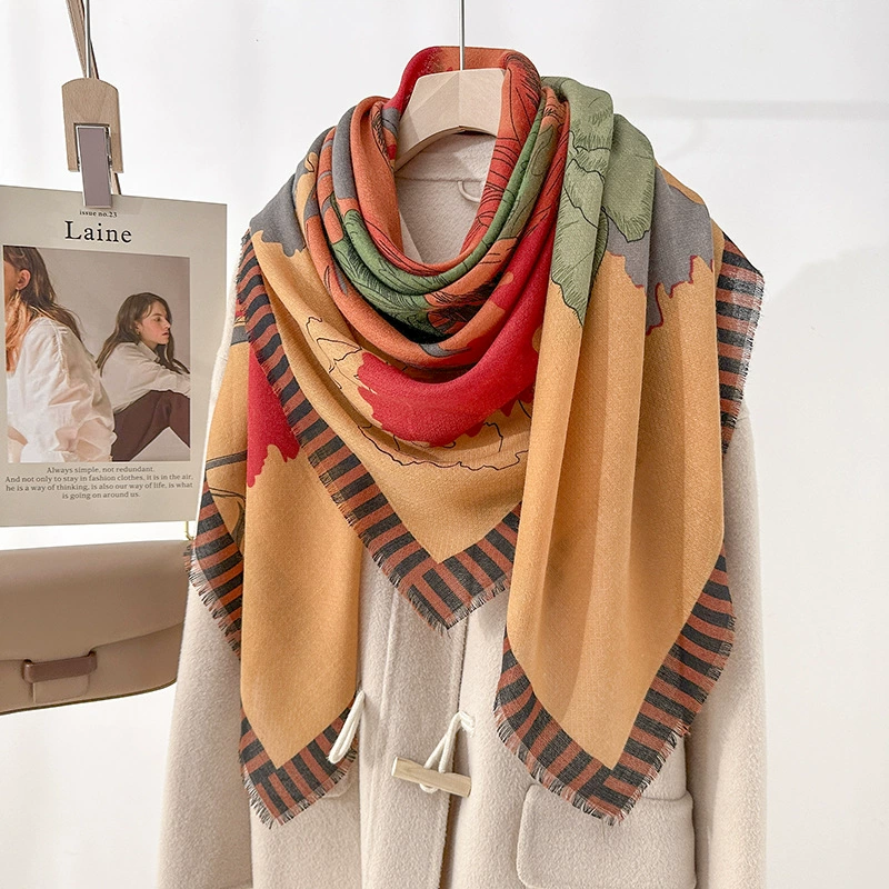Polyester Floral Print Fringed Shawl view 2