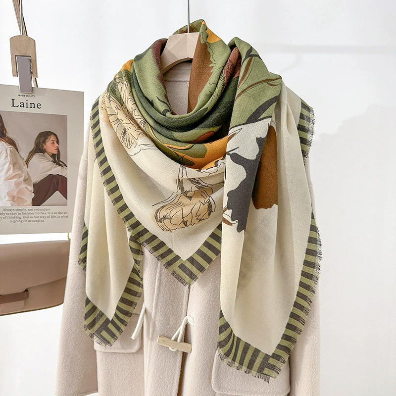Polyester Floral Print Fringed Shawl view 3