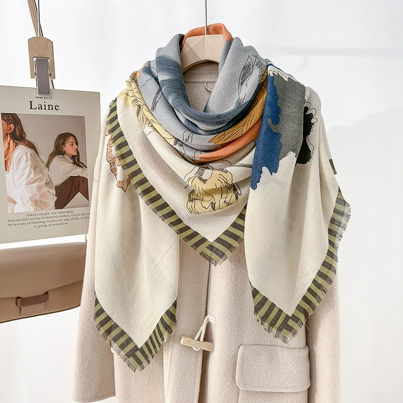 Polyester Floral Print Fringed Shawl view 4
