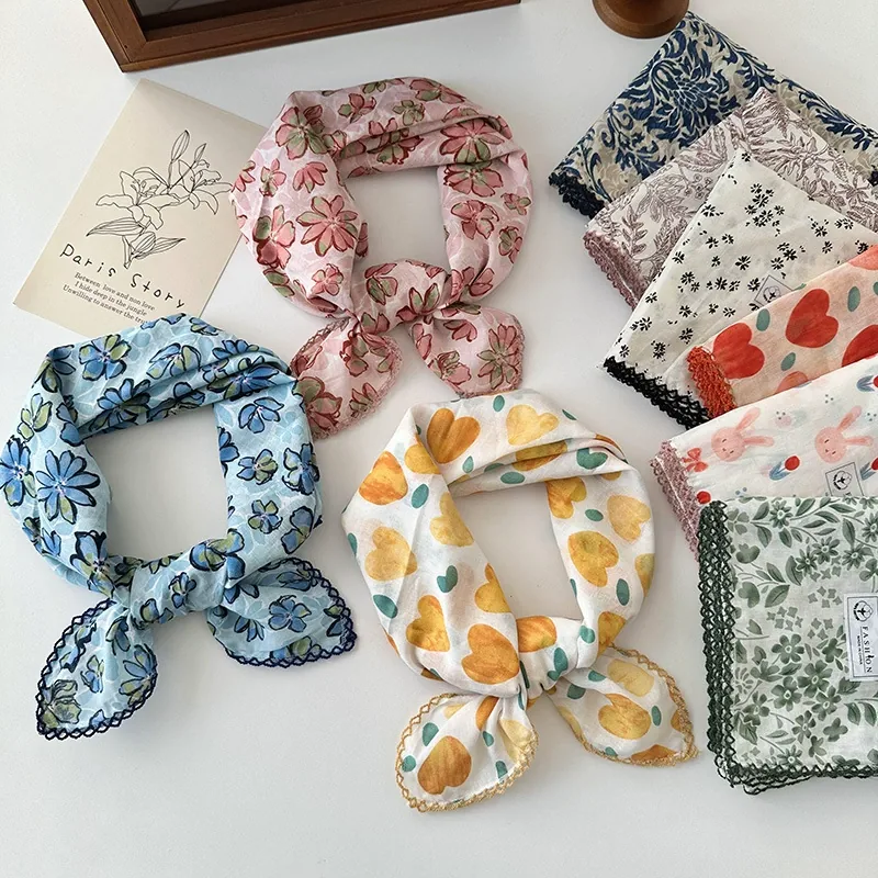 Cotton Linen Floral Square Scarf