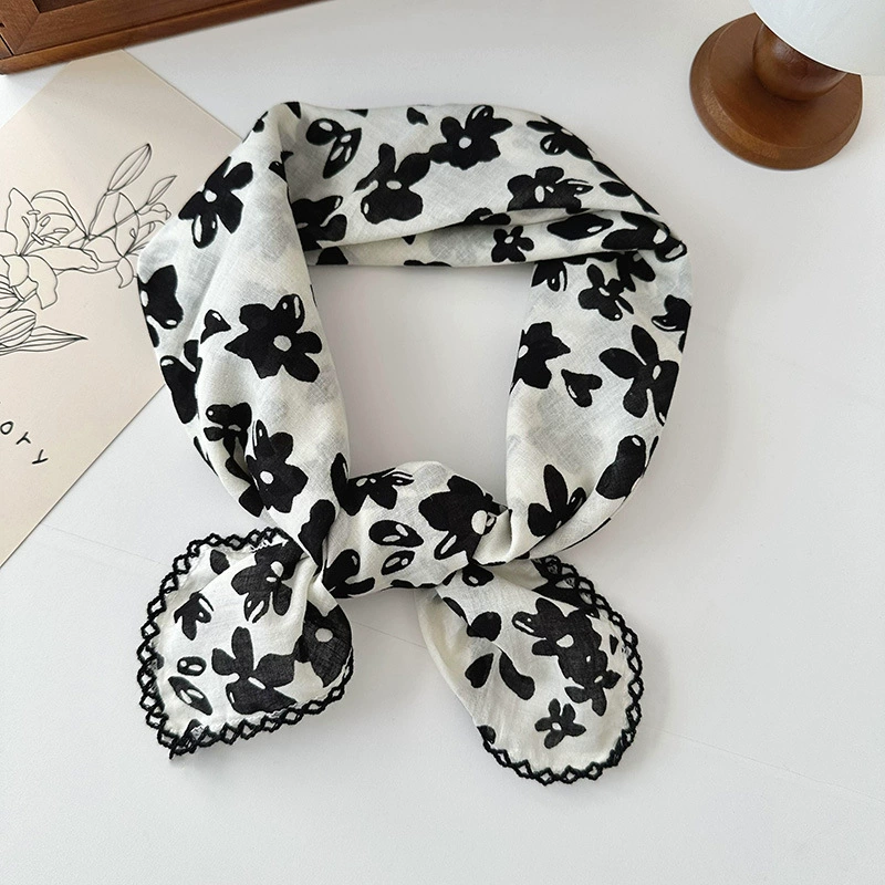 Cotton Linen Floral Square Scarf view 4