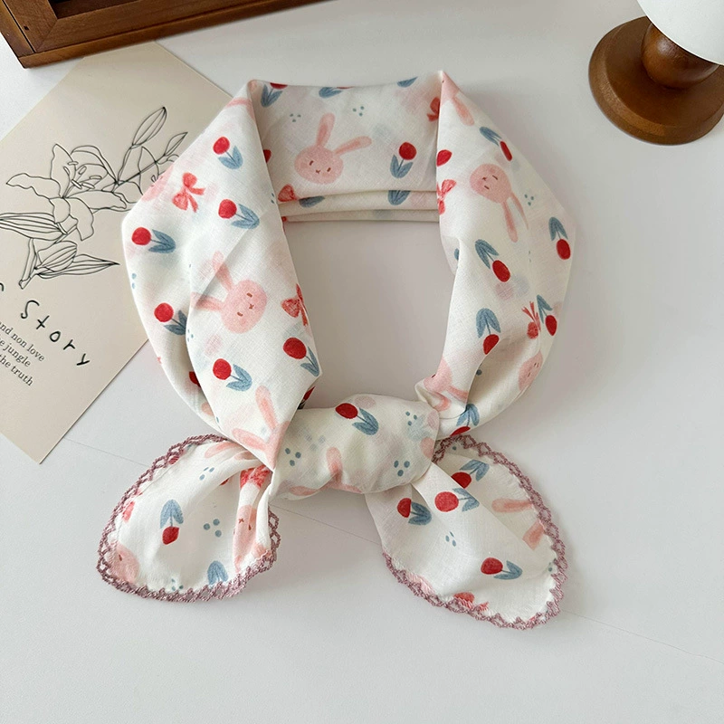 Cotton Linen Floral Square Scarf view 10
