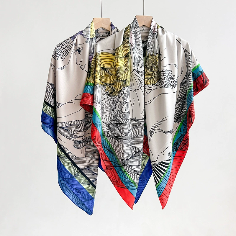 Pañuelo cuadrado de poliéster con estampado floral