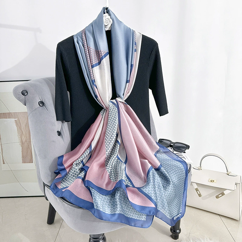 Geometric Print Satin Long Scarf