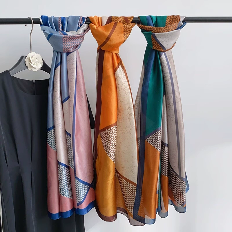 Geometric Print Satin Long Scarf view 3