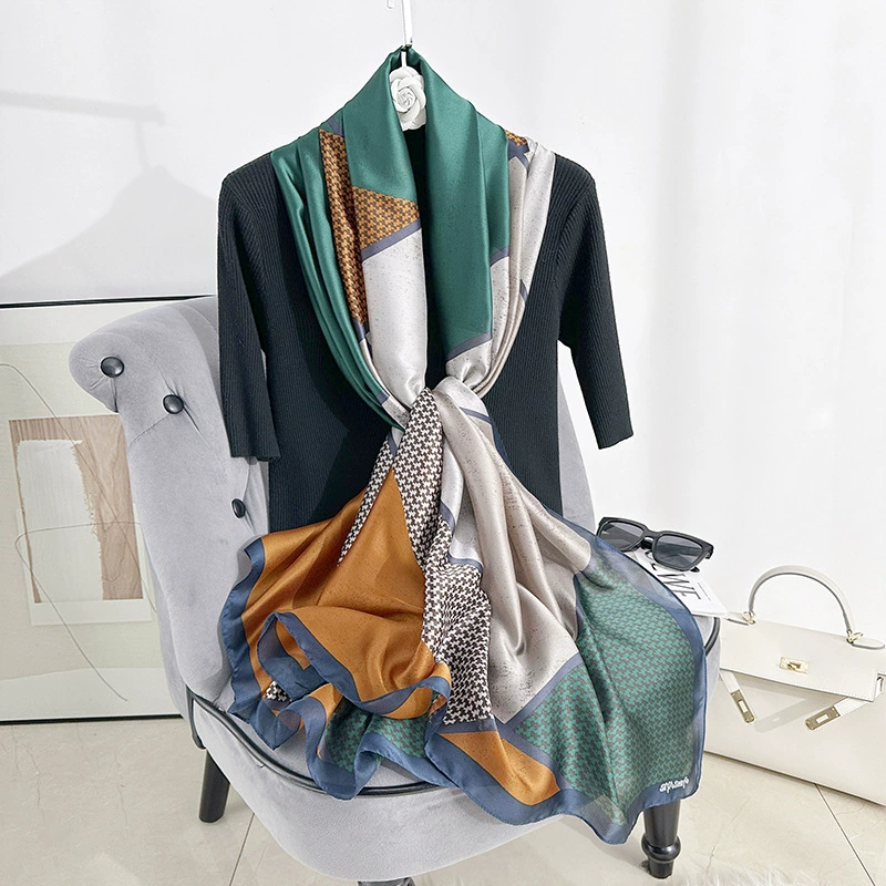 Geometric Print Satin Long Scarf view 4