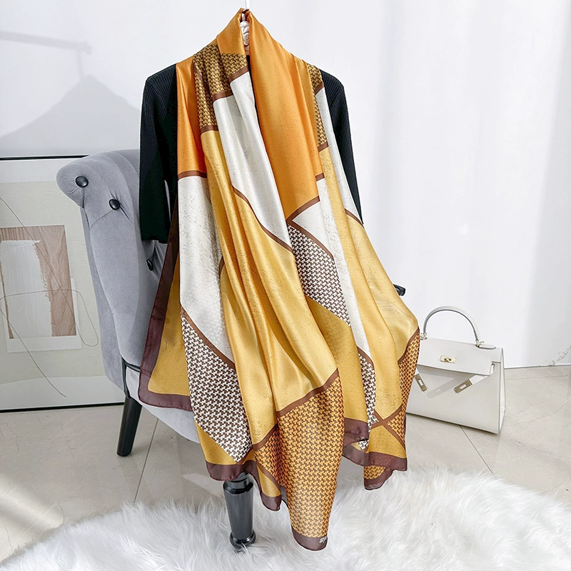 Geometric Print Satin Long Scarf view 6