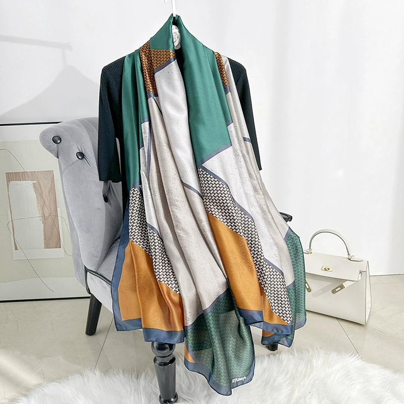 Geometric Print Satin Long Scarf view 8